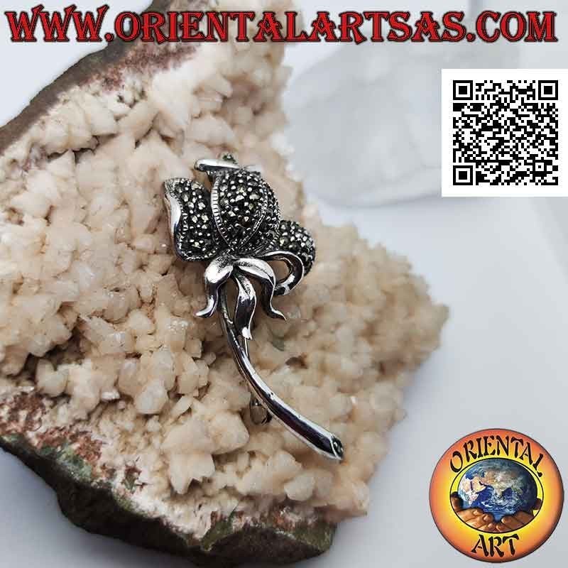 Spilla in argento 925‰ a tulipano tempestato di marcassite