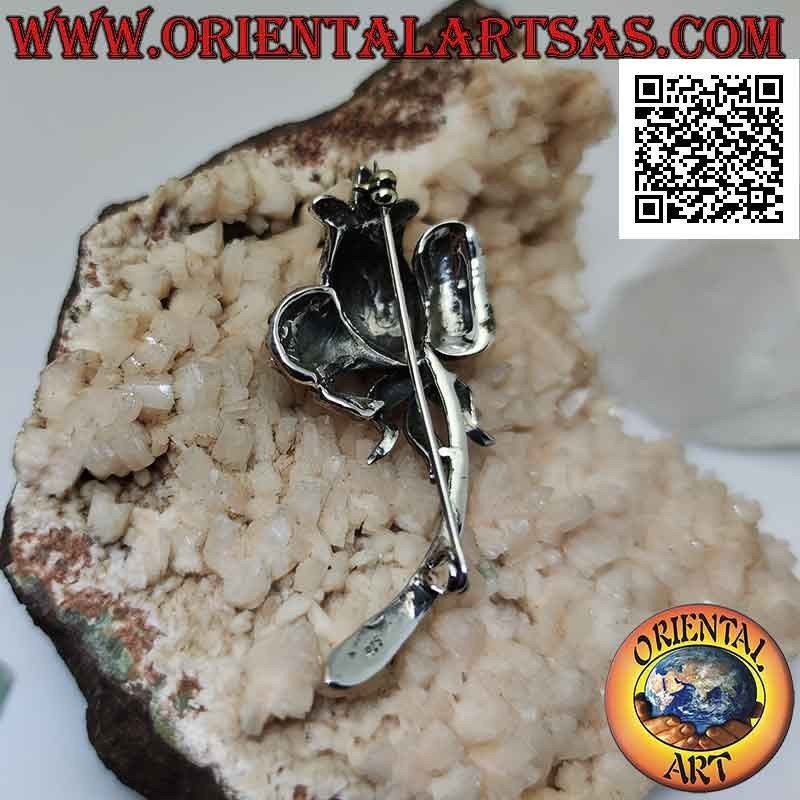 Broche tulipe en argent 925 ‰ sertie de marcassite