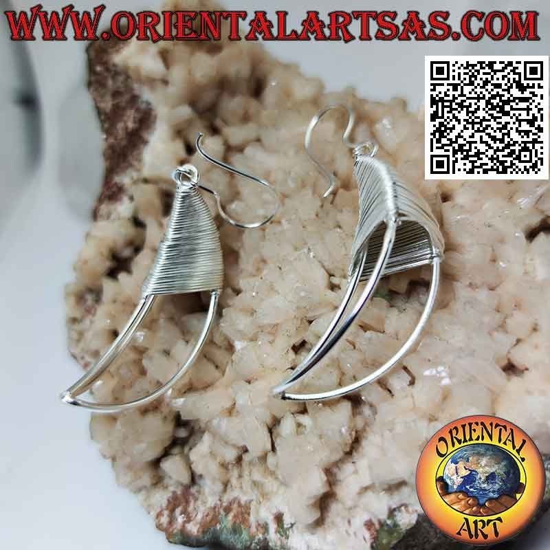 Silver leverback earrings with three-dimensional wire moon