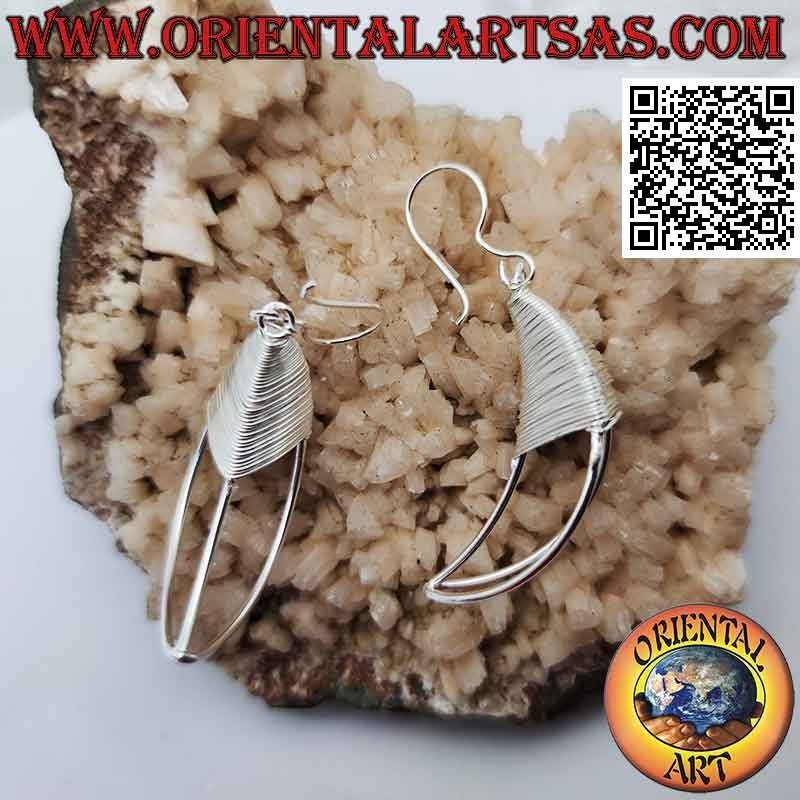 Silver leverback earrings with three-dimensional wire moon