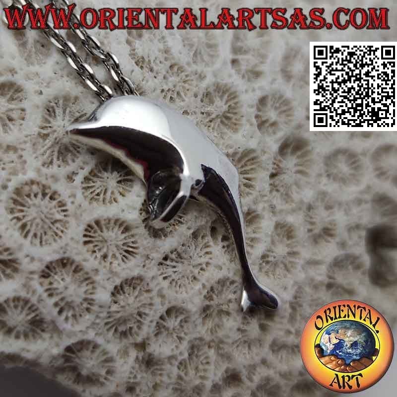 Colgante de plata, delfín del amor en abrazo