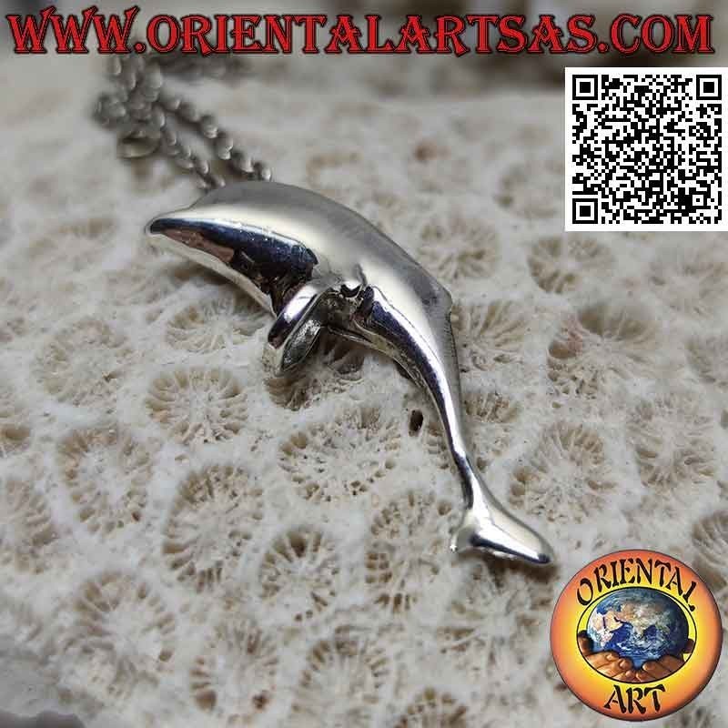 Silver pendant, dolphin of love in embrace
