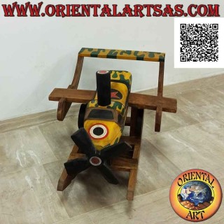 Aeroplano con elica a dondolo colore militare in legno di Suar (massello), dipinto a mano