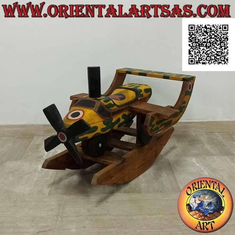 Airplane with rocking propeller military color in Suar wood (solid), hand painted