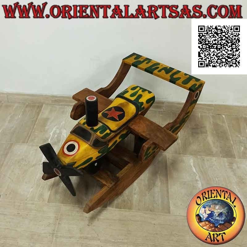 Airplane with rocking propeller military color in Suar wood (solid), hand painted