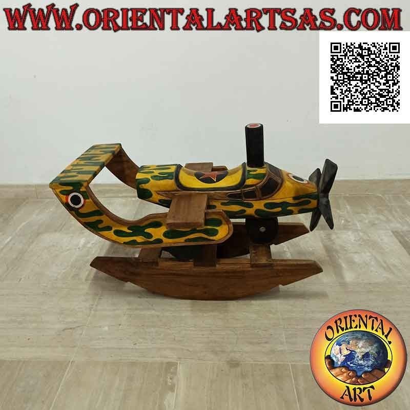 Airplane with rocking propeller military color in Suar wood (solid), hand painted