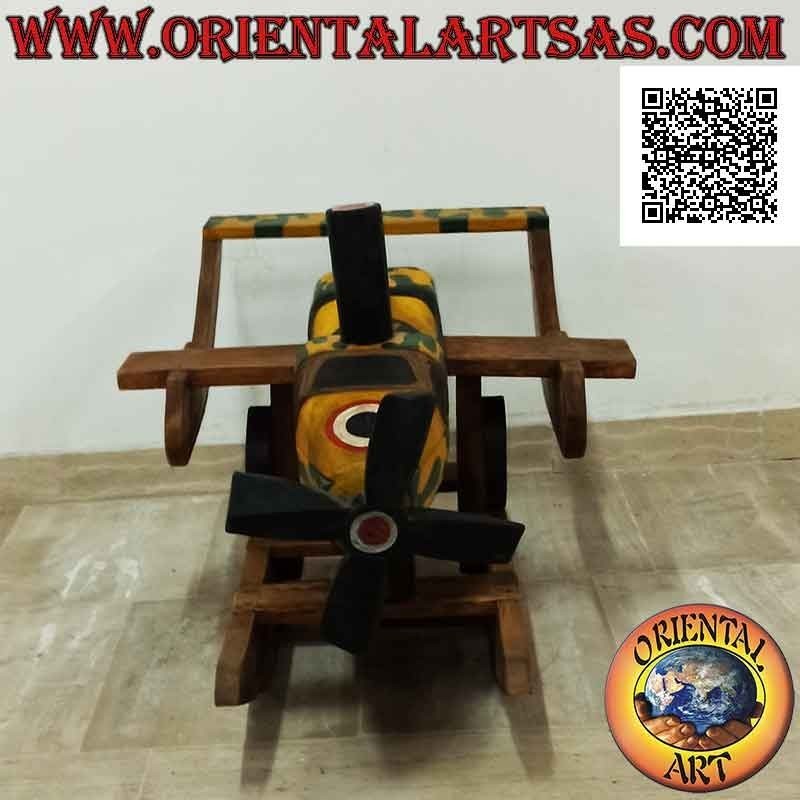 Avión con hélice oscilante de color militar en madera de Suar (maciza), pintado a mano