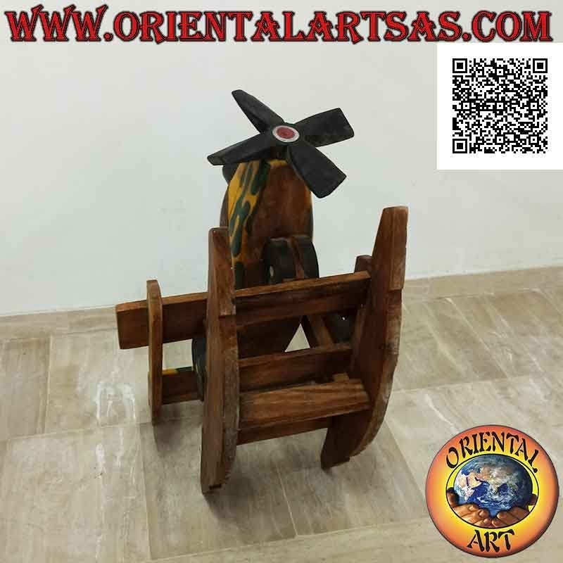 Avión con hélice oscilante de color militar en madera de Suar (maciza), pintado a mano