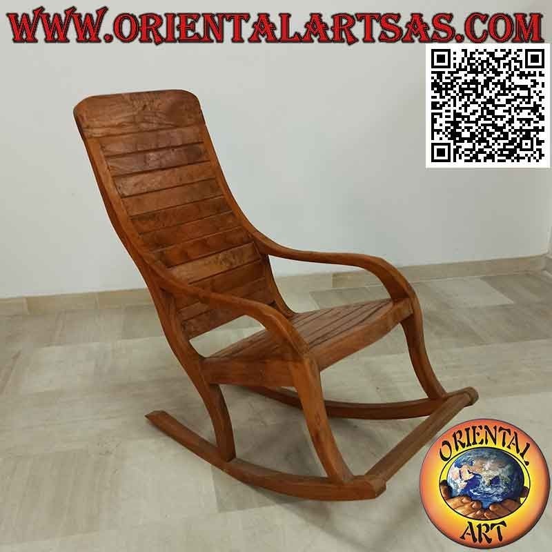 Classic rocking chair with footrest in solid teak wood