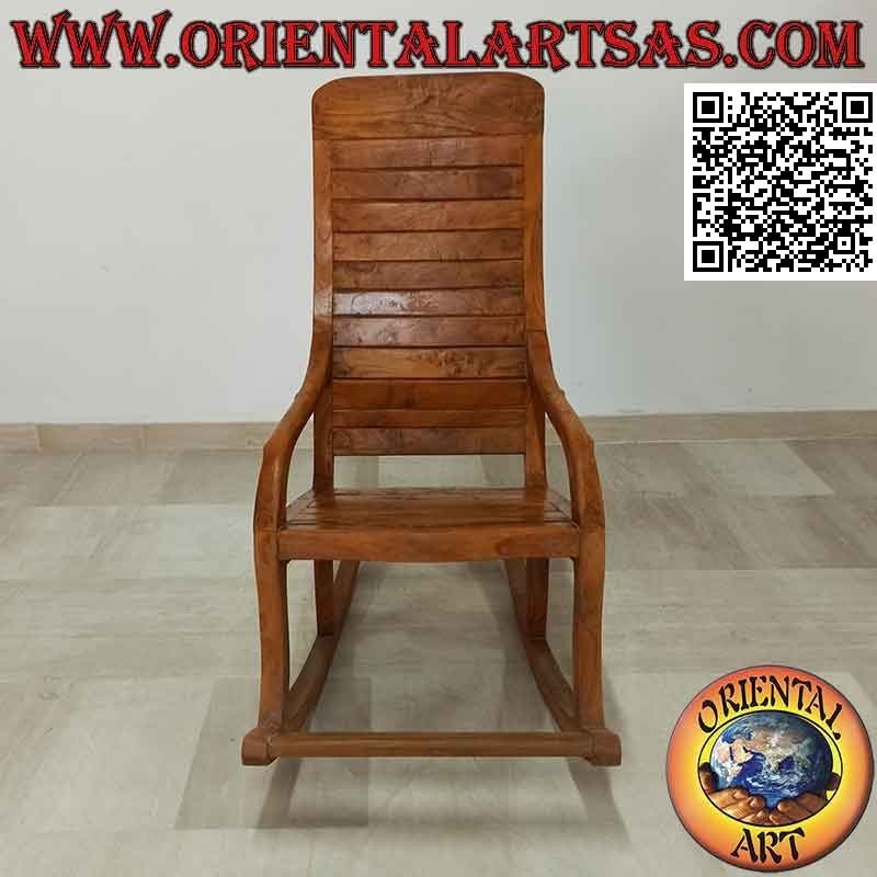 Poltrona sedia a dondolo classica con poggiapiedi in legno massello di teak
