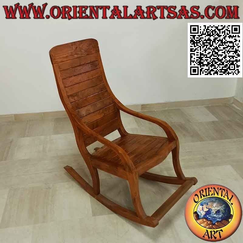Chaise à bascule classique avec repose-pieds en bois de teck massif