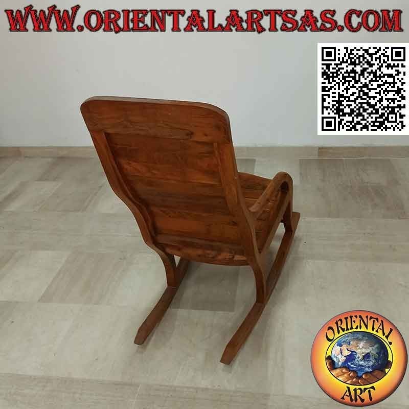 Poltrona sedia a dondolo classica con poggiapiedi in legno massello di teak