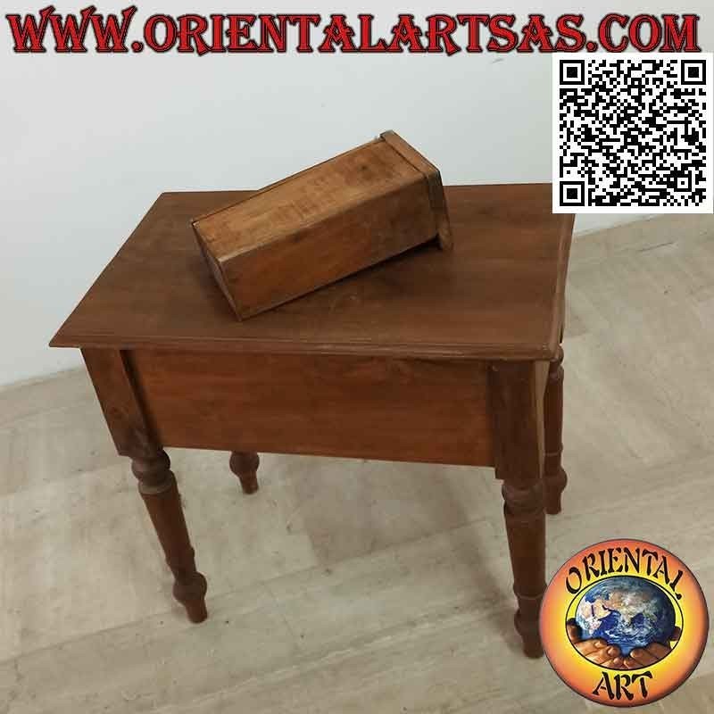 Tavolino etnico con cassetto tra girasoli in rilievo in legno di teak