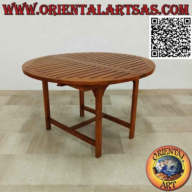 Mesa de jardín extensible redonda con tablero de listones en madera de teca