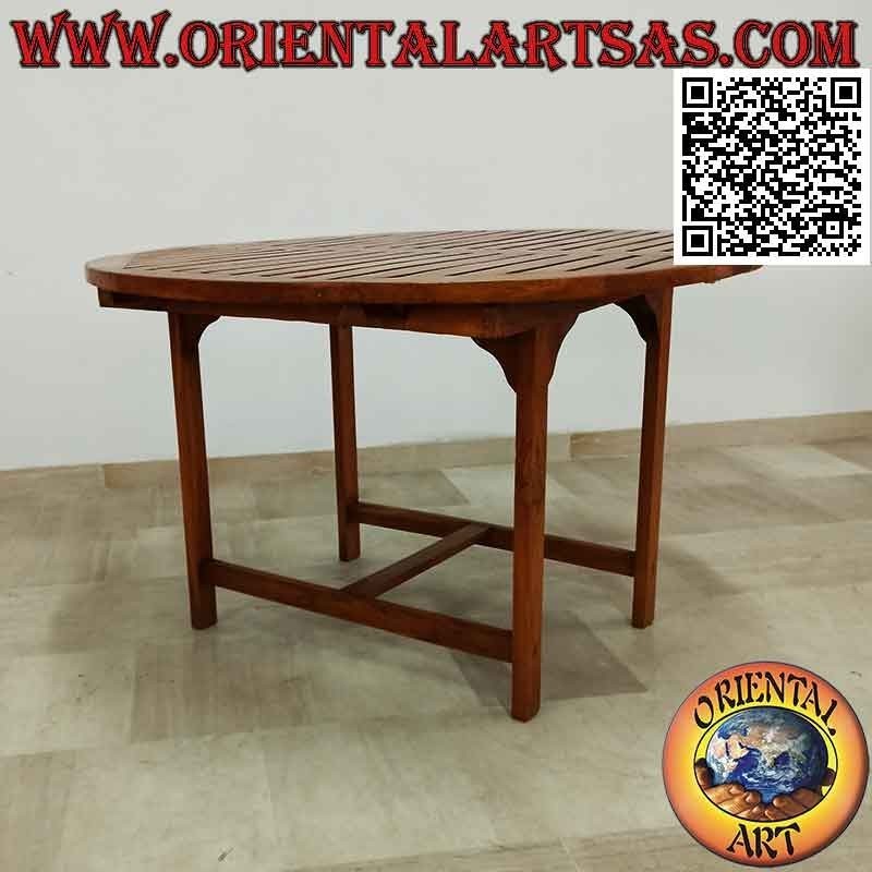 Mesa de jardín extensible redonda con tablero de listones en madera de teca