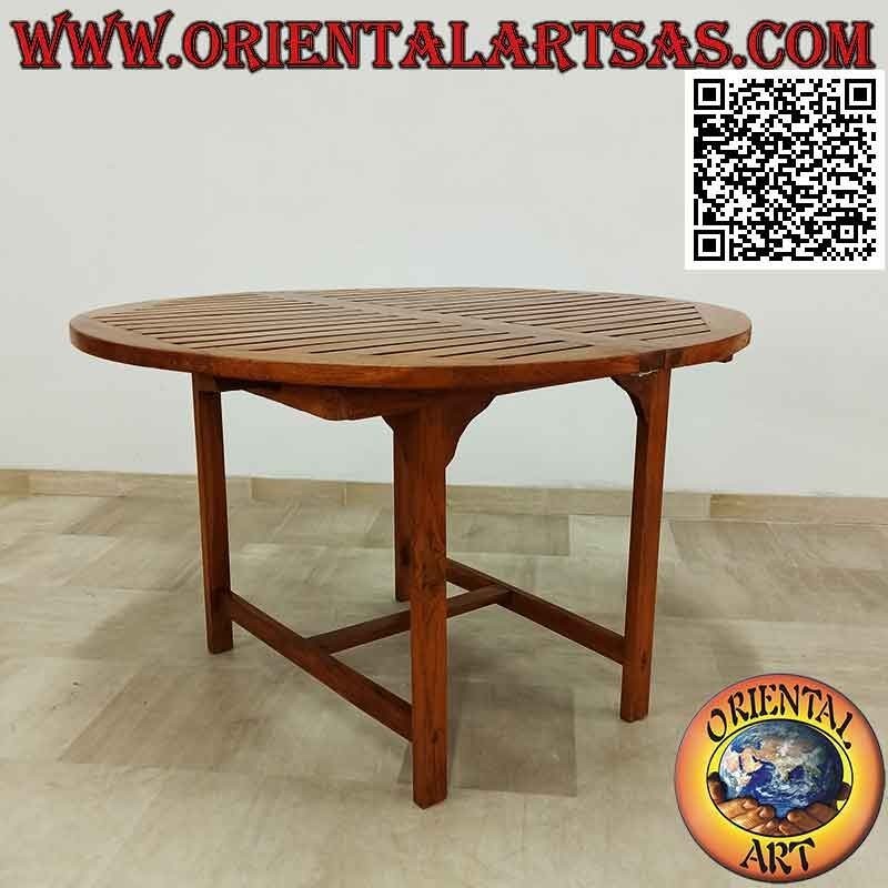 Tavolo tondo da giardino allungabile con piano a doghe in legno di teak