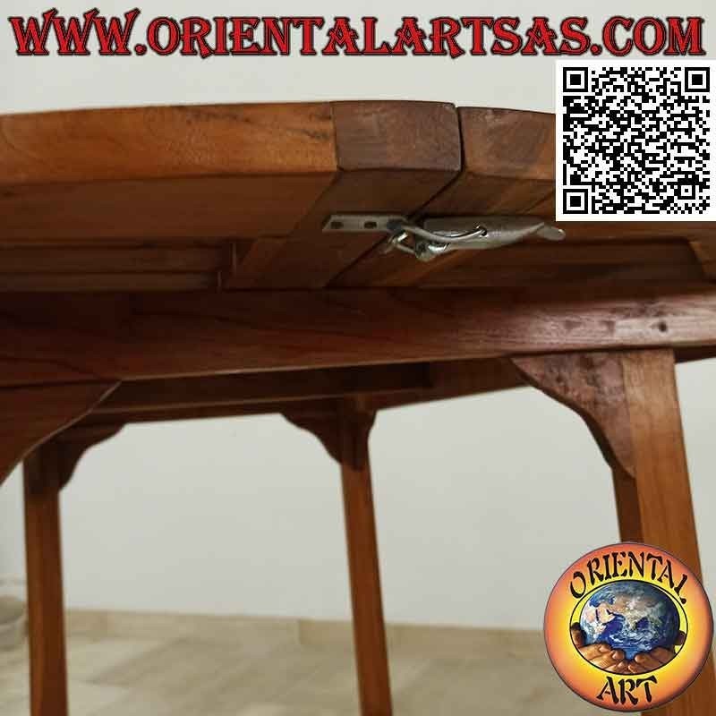 Tavolo tondo da giardino allungabile con piano a doghe in legno di teak