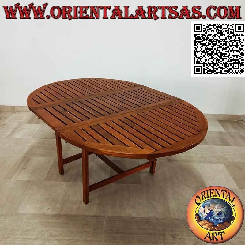Tavolo tondo da giardino allungabile con piano a doghe in legno di teak