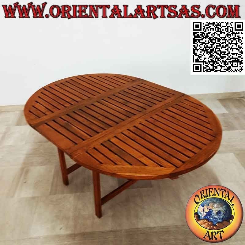 Mesa de jardín extensible redonda con tablero de listones en madera de teca