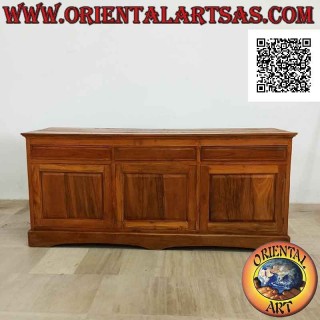 Buffet avec 3 portes et 3 tiroirs linéaires double face en bois de teck