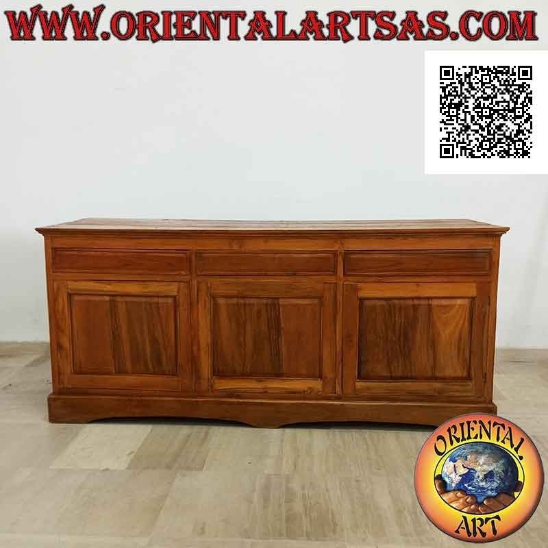 Buffet avec 3 portes et 3 tiroirs linéaires double face en bois de teck