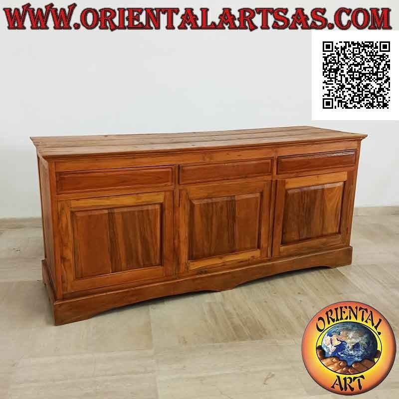 Buffet with 3 doors and 3 linear double-sided drawers in teak wood