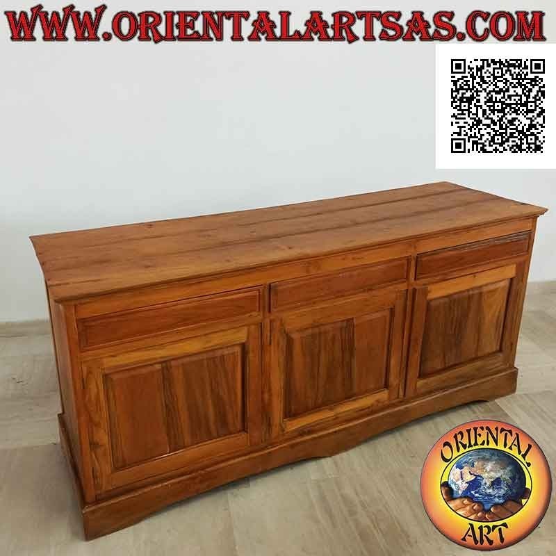 Buffet with 3 doors and 3 linear double-sided drawers in teak wood