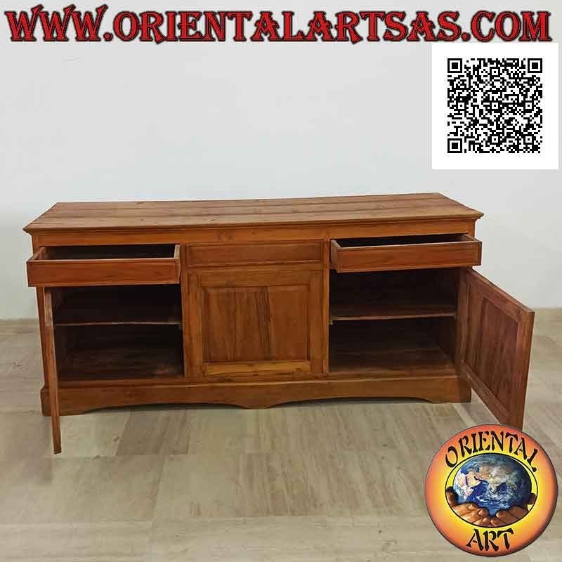 Buffet avec 3 portes et 3 tiroirs linéaires double face en bois de teck