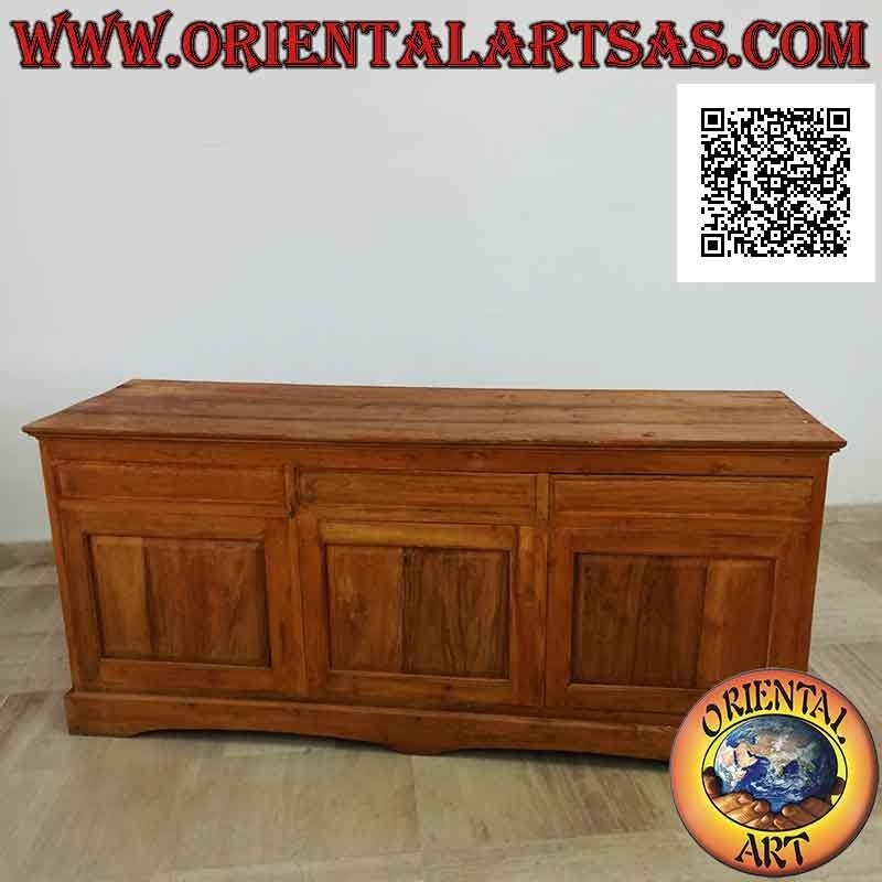 Buffet a 3 ante e 3 cassetti lineare bifacciale in legno di teak