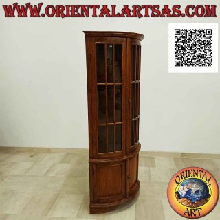 Cake slice corner display cabinet with two doors (3 glass shelves and 1 closed) in teak wood