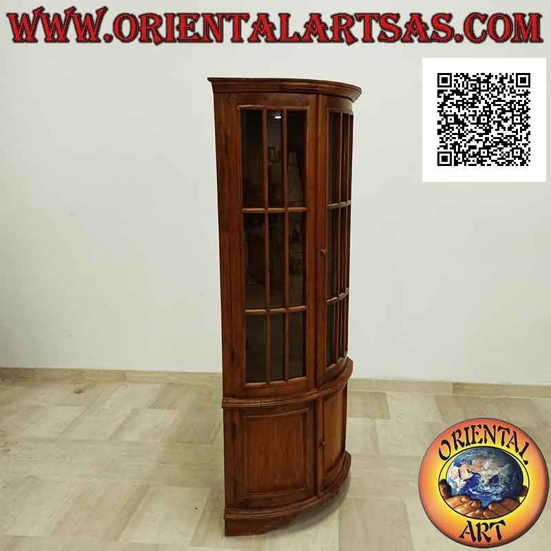 Vitrina de esquina para tartas con dos puertas (3 estantes de vidrio y 1 cerrada) en madera de teca