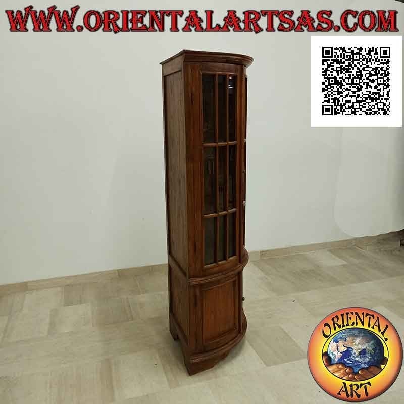 Cake slice corner display cabinet with two doors (3 glass shelves and 1 closed) in teak wood