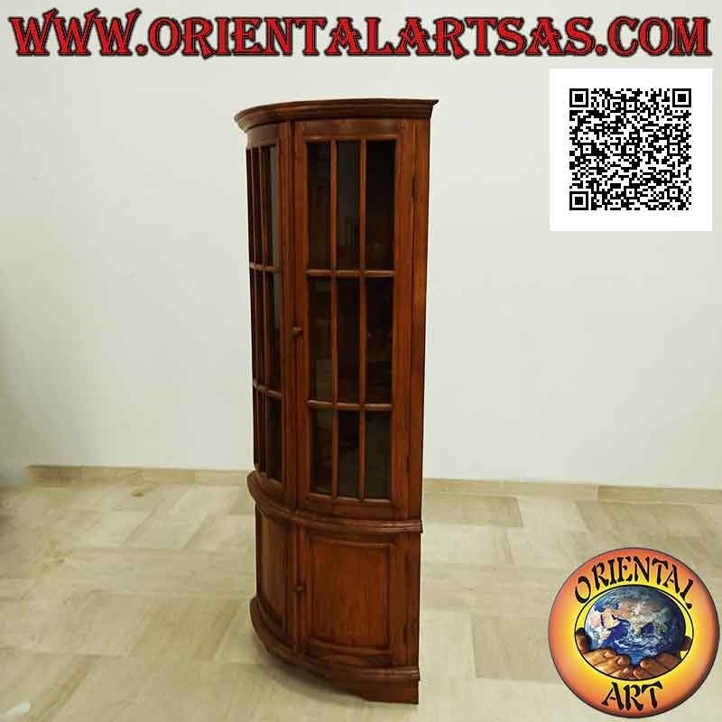 Vitrina de esquina para tartas con dos puertas (3 estantes de vidrio y 1 cerrada) en madera de teca