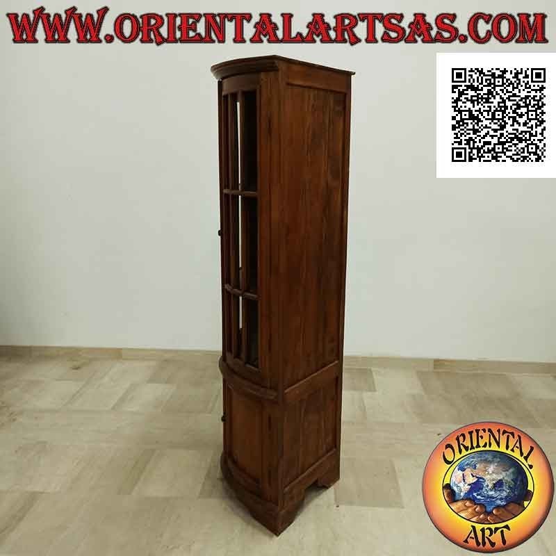 Cake slice corner display cabinet with two doors (3 glass shelves and 1 closed) in teak wood