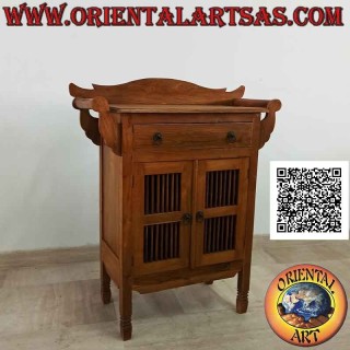 Mueble de baño con doble toallero, dos puertas y un cajón en madera de teca