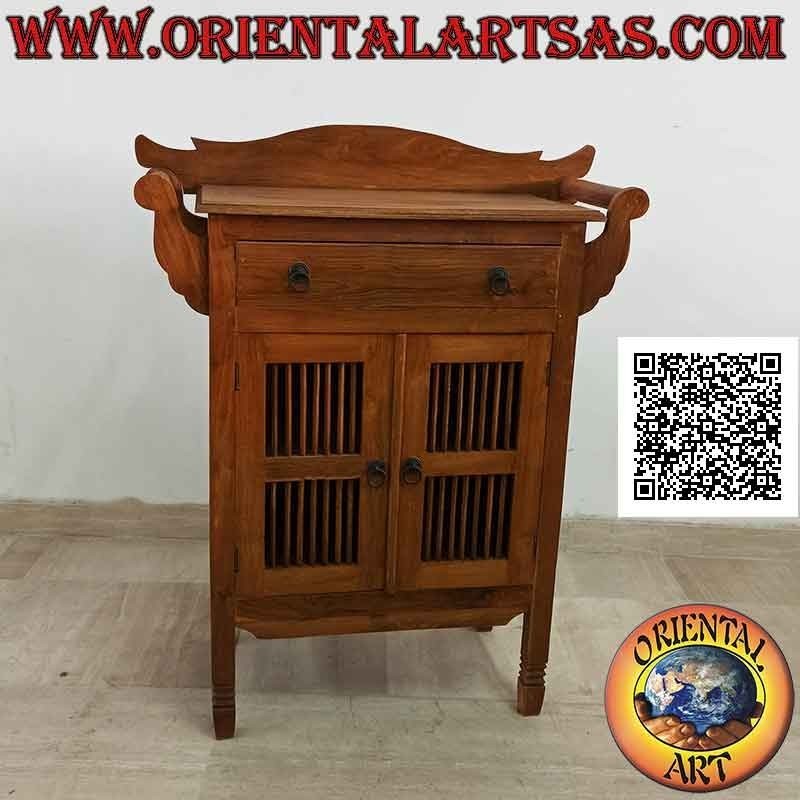 Mueble de baño con doble toallero, dos puertas y un cajón en madera de teca