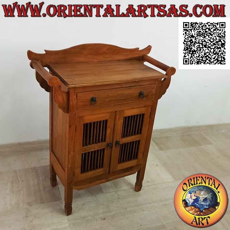 Bathroom cabinet with double towel rail, two doors and a drawer in teak wood