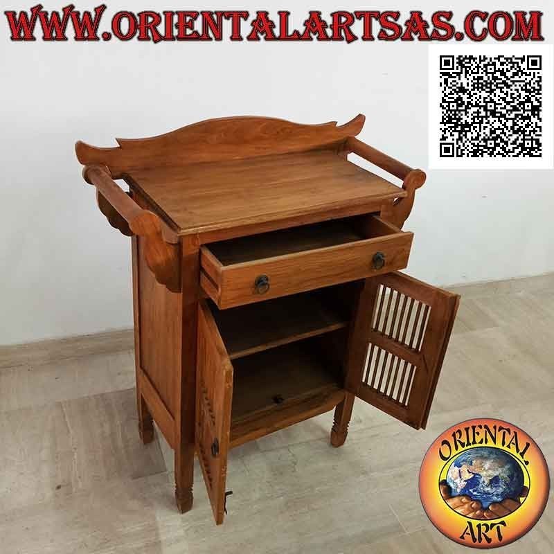 Bathroom cabinet with double towel rail, two doors and a drawer in teak wood