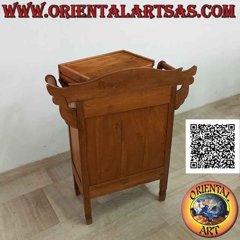 Mobiletto da bagno con doppio porta asciugamano, due ante e un cassetto in legno di teak