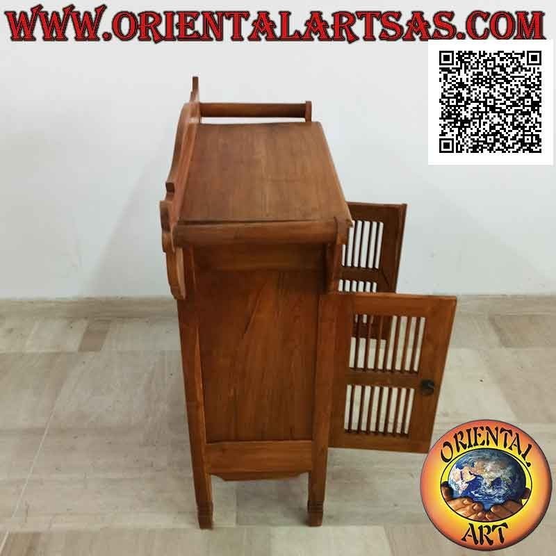 Mueble de baño con doble toallero, dos puertas y un cajón en madera de teca