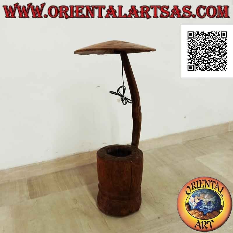 Cylindrical umbrella lamp made with ancient means of solid wood wagons