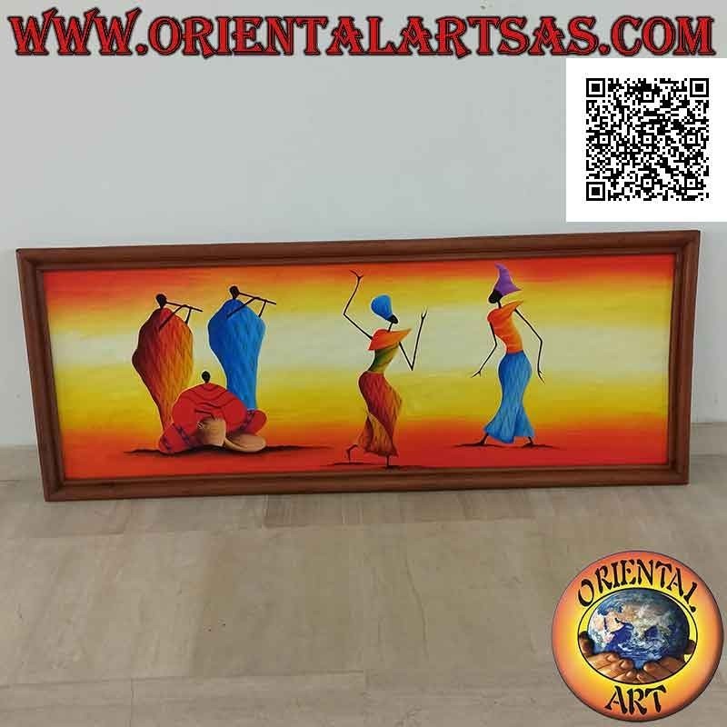 Tableau Sahara Peint à la Main « Musiciens et Danseurs » – Pièce Unique