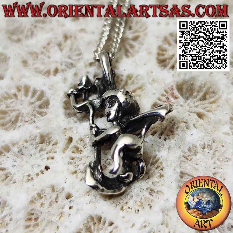 Pendentif en argent en forme de diable avec trident (tridimensionnel)