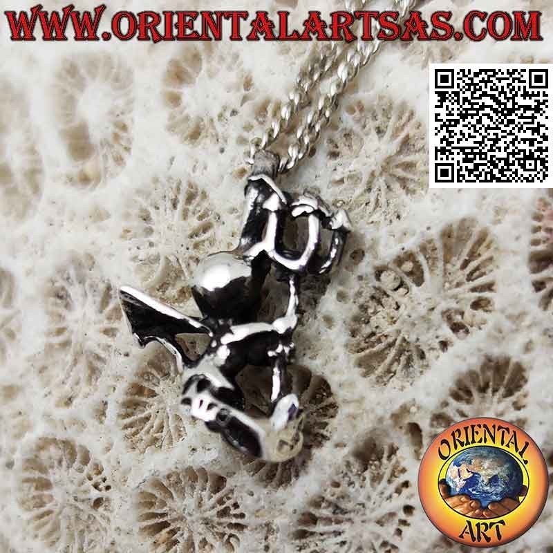 Silver pendant in the shape of a devil with trident (three-dimensional)