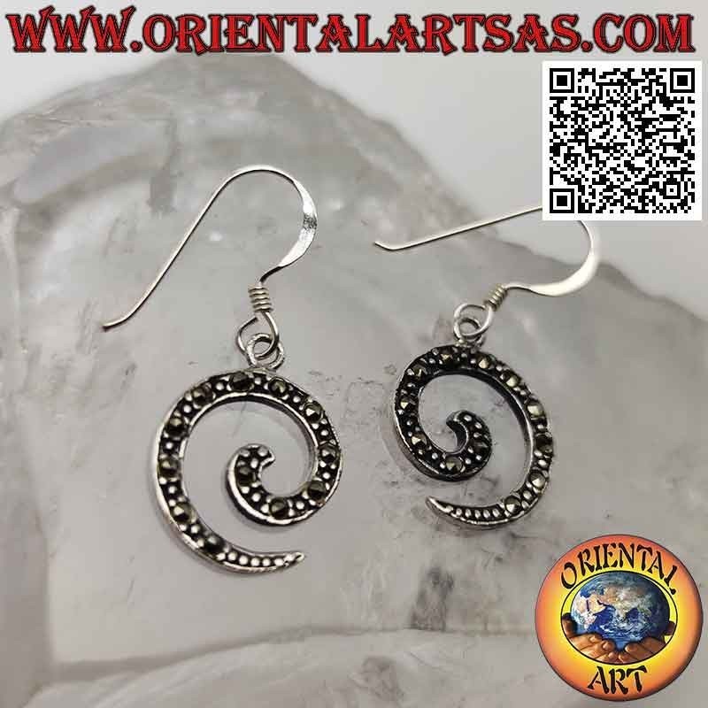 Orecchini in argento a monachella con spirale tempestata di marcassite