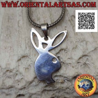 Pendentif en argent en forme de lapin "playboy" plat et oreilles percées
