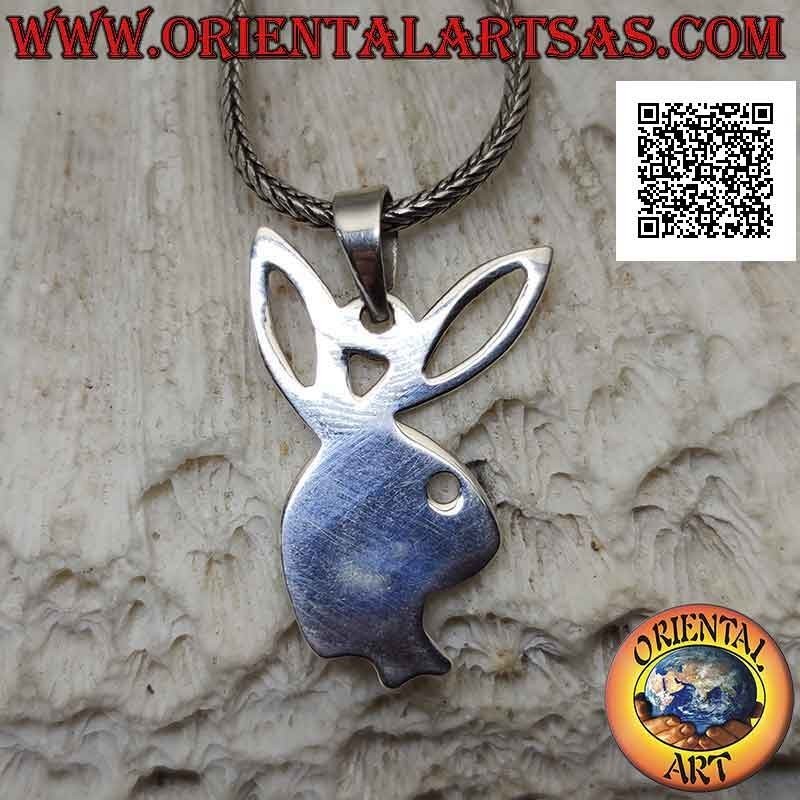 Pendentif en argent en forme de lapin "playboy" plat et oreilles percées