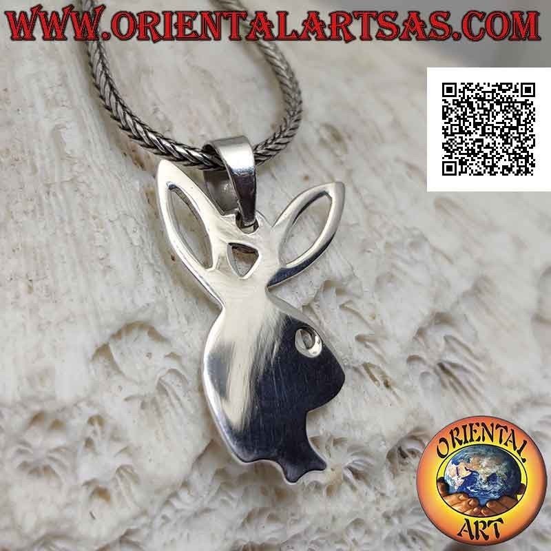 Pendentif en argent en forme de lapin "playboy" plat et oreilles percées