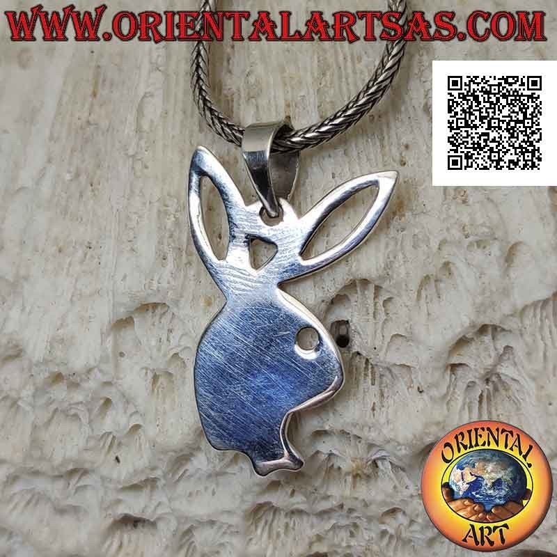Pendentif en argent en forme de lapin "playboy" plat et oreilles percées