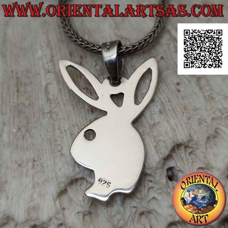 Colgante de plata en forma de conejito plano "playboy" y orejas perforadas